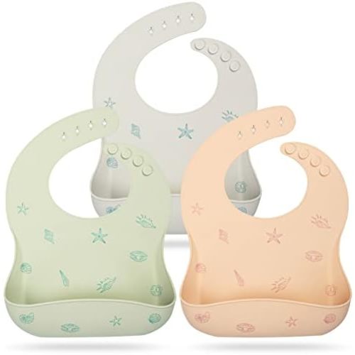 Mia Li Silicone Bibs – 3pcs Waterproof Silicone Bib Set – Silicone Baby Bibs with Adjustable Closure – Non-Messy Toddler Bib
