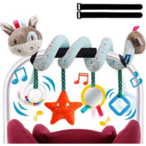 Baby Car Seat Toys Activity Stroller Toy for Boys Girls 0 3 6 9 10 12 Months, Spiral Hanging Plush Toys,Baby Shower Thank You Gifts