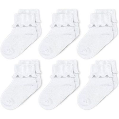 Cozyway Baby-girls Socks 6 Pack Ruffle Ripple Edge Turn Cuff Socks For Baby Toddler Girls, White, 0-9 Months