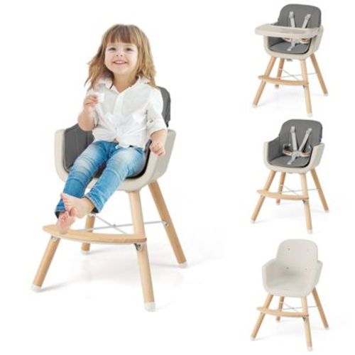 Infans 3 in 1 Convertible Wooden High Chair Baby Toddler w/ Cushion Gray