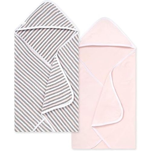 Burts Bees Baby Infant Hooded Towels Multi Stripe Organic Cotton, Unisex Bath Essentials and Newborn Necessities, Soft Nursery Towel with Hood Set, 2-Pack Size 29 x 29 Inch