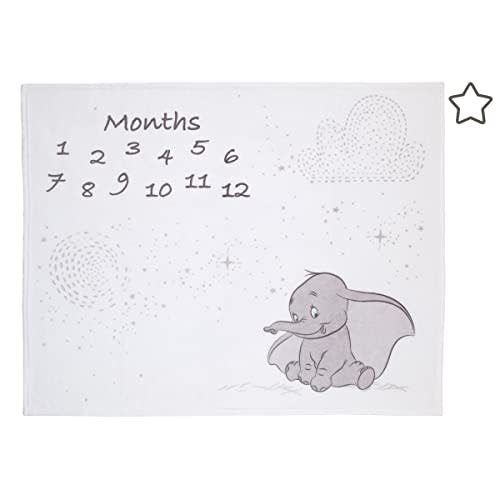 Disney Dumbo White and Grey Super Soft Milestone Baby Blanket