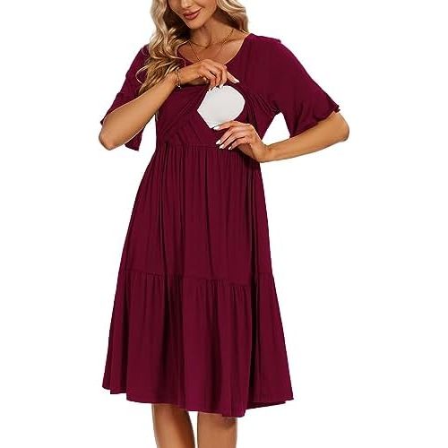 Smallshow Women's Nursing Dress Short Sleeve Maternity Breastfeeding Clothes