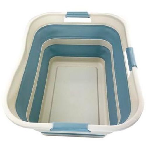 SAMMART 42L (11 gallons) Collapsible Plastic Laundry Basket, Grey/Sterling Blue