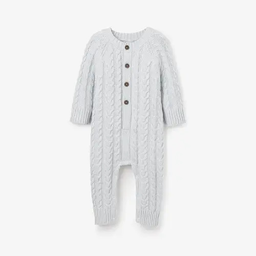 Pale Blue Horseshoe Cable Knit Baby Jumpsuit – Elegant Baby