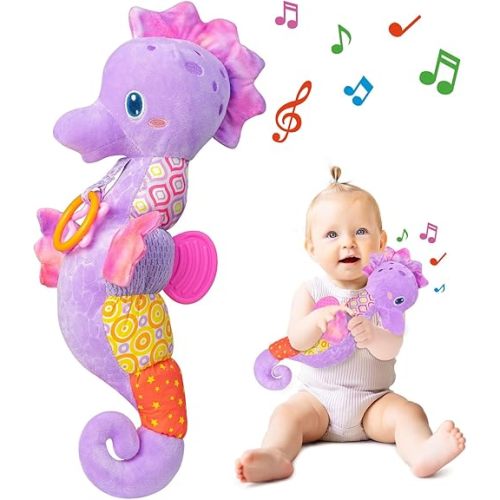 Baby Toys 0-6-12 Months,Infant Musical Stuffed Animals Soft Toy with Bright Colors,Crinkle Sound Paper, Multi-Textures & Rattles,Baby Newborn Toys for 0 3 6 9 12 Months Boy/Girls(Purple)