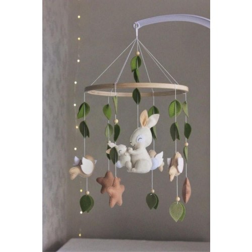 Sweet Bunny Baby Mobile,Rabbit Mobile,Bird Baby Decor,Pigeon Mobile,Handmade,Neutral Baby Mobile,Natural Gift For Baby,Baby Shower Gift