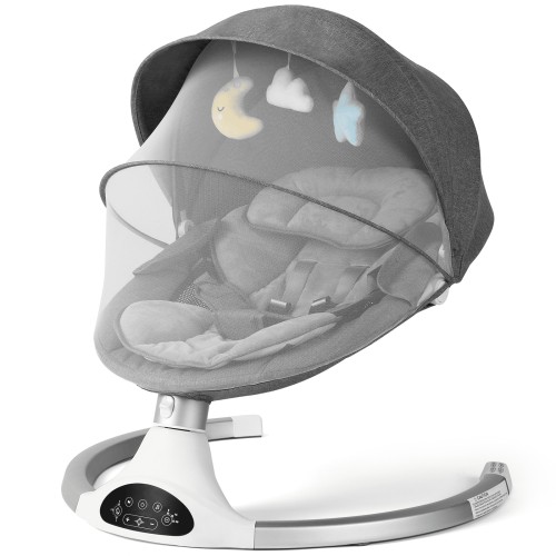 Cowiewie Electric Baby Swing with 3 Speeds 10 Lullabies Portable Indoor Rocker Gray