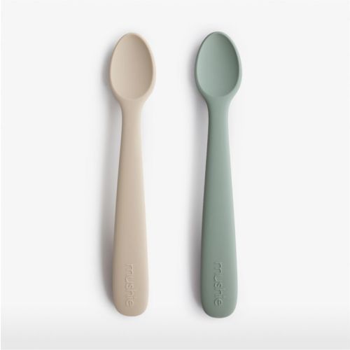 Mushie 2-Pack Silicone Baby Spoons - Green & Beige