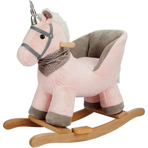 Rocking Horse with Chair, Pink Unicorn Pony Rocker with Realistic Unicorn Music. Rocking Animal. Wooden Rocking Horse Baby Animal Rocker for Girls Age 1 Year and up,CPC Certified