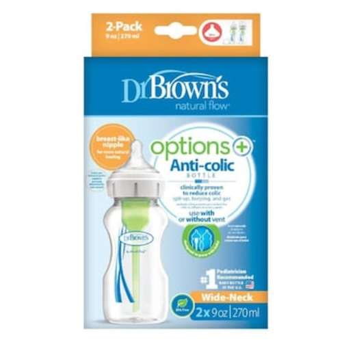 Dr Brown's Options+ Wide Neck Baby Bottle 2 x 270ml | Woolworths