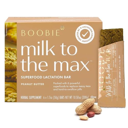 Boobie Bar Peanut Butter Lactation Bar | #1 Selling Lactation Snack Bars | Gluten Free & Vegan Lactation Snacks To Support Milk Supply Increase, 6 Bars (1 Box)