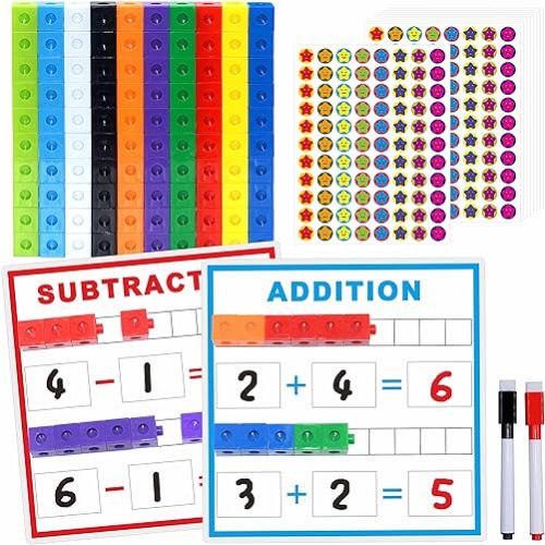 SpriteGru Math Linking Cubes, Math Cubes Manipulatives with Activity Cards Linking Cube Math Counters for Kids Kindergarten Learning Activities