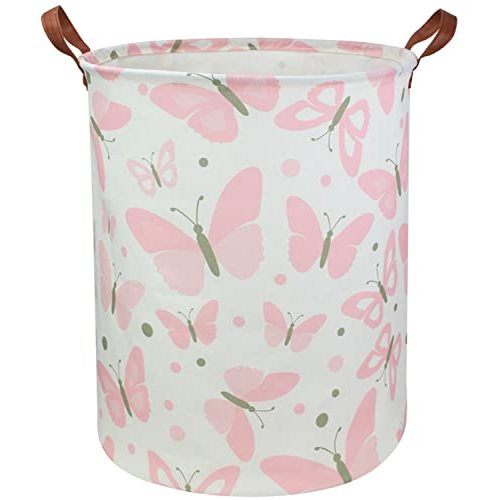 HIYAGON Girls Pink Laundry Baskets Baby Hamper for Nursery Girl Cute Kids Toy Organizer Bins Butterfly Room Decor Bedroom Bathroom(Pink Butterfly)