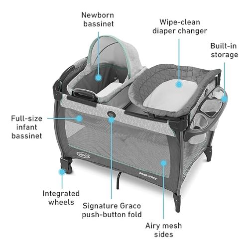 Graco Pack 'n Play Close2Baby Bassinet Playard Features Portable Bassinet Diaper Changer and More, Derby