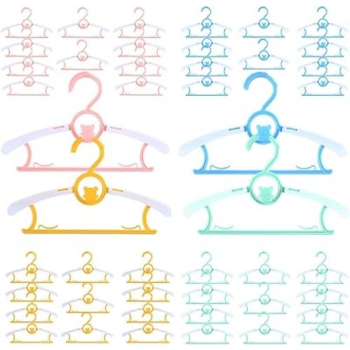 Baby Hangers for Nursery Closet 40 Pack Plastic Kids Clothes Hanger Space Saving Non Slip Extendable Toddler 11-14” Adjustable Hangers Heavy Duty Clothing Infant Hanger Bulk, Mixed Color