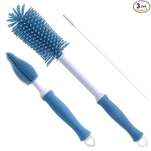 Silicone Cleaning Brush, 12" Long Handle Water Bottle Cleaner | Soft Silicone Bristles | For Water Bottles, Baby Bottles, Sports Bottles, Vases and Glassware