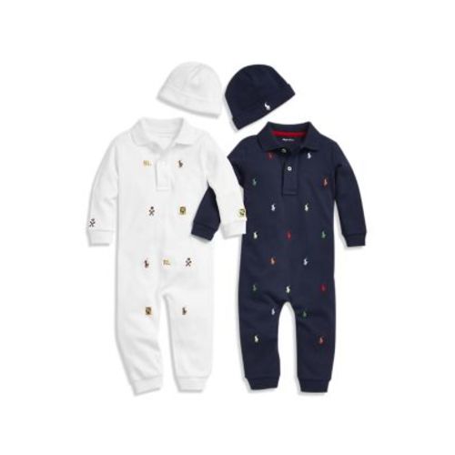 Boys' Cotton Embroidered Coveralls & Beanie - Baby