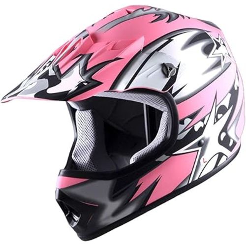 WOW Youth Kids Motocross BMX MX ATV Dirt Bike Helmet Star Matt Pink
