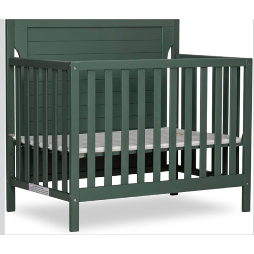 Dream On Me Bellport 4-in-1 Convertible Mini Baby Crib, Compact Design in Safari Green, GreenGuard Gold & JPMA, Non-Toxic, Pinewood, Converts to Mini Daybed & Twin Bed, 1″ Mattress Pad