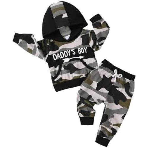 Infant Toddler Baby Boy Clothes Camo Long Sleeve Graphic Hoodie Sweatshirt Pant Set Cute Fall Winter Newborn Outfits
