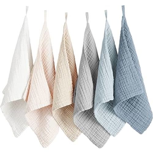 Konssy 6 Pack Face Cloths, Soft Wash Cloth for Washing Face, Cotton Face Towels for Sensitive Skin Women Facial Makeup Remover Reusable Absorbent Washcloths （11 x 11 Inch）