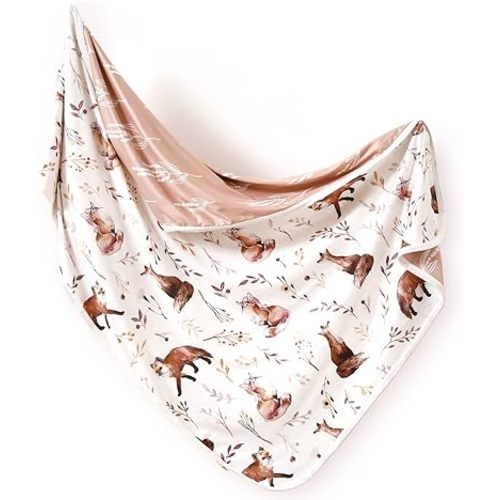 GRSSDER Baby Blankets Super Soft Stretchy Jersey Knit Swaddle Blanket for Girls and Boys, Double Layer Reversible Receiving Blankets 34 x 44, Extra Large for Swaddling, Pretty Fox Pattern
