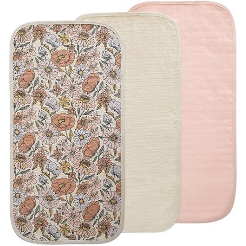 mushie Waterproof Changing Pad Liners | 100% Organic Cotton | Set of 3 (Retro Flowers Combo)