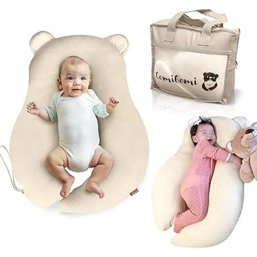 Multifunctional Baby Pillow: Anti-Roll, Nursing, and Tummy Time Features, 3D Air Mesh Fabric for Breathability. Adjustable Thickness, Easy Care