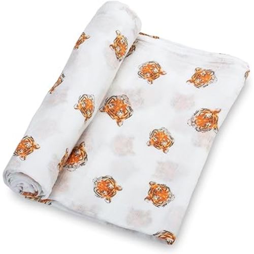 Swaddle Blanket | 100% Muslin Cotton | Gender Neutral Newborn and Baby Nursery Essentials for Girls and Boys, Registry | Tiger Print