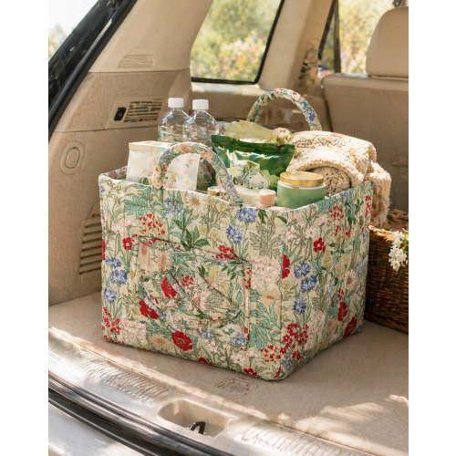 Large Capacity Foldable Auto Storage Bin, Quilted Fabric Car Organizer with Handles for Trunk Back Seat Daily Use & Grocery Storage,(Style-A)