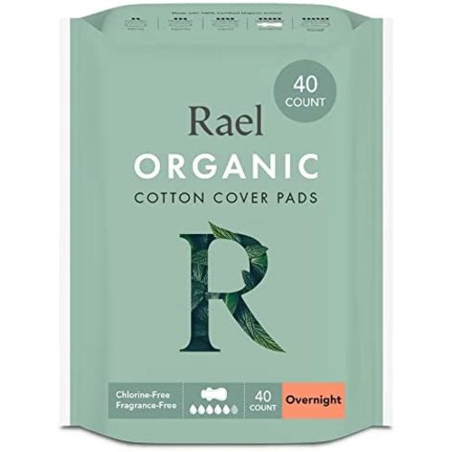 Rael Organic Cotton Cover Pads - Heavy Absorbency, Unscented, Ultra Thin Pads with Wings for Women (Overnight, 40 Count)