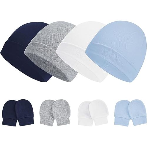 Zando Baby Hats Newborn Hospital Hat Infant Beanie Cap for Premie Baby Boys Grils Hats and Scratch Mitten Set 0-3 Months
