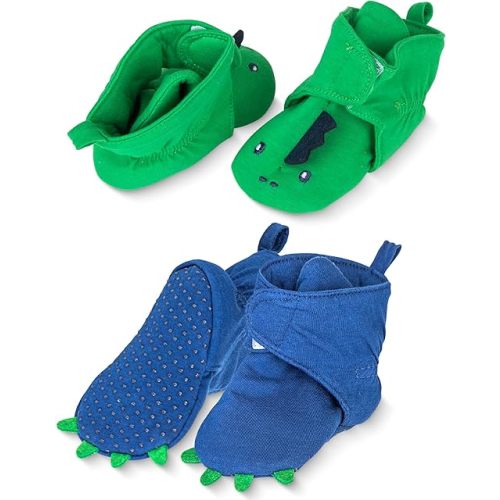 Baby Booties Girls & Boys 100% Cotton, Newborn - 12 Month Hook & Loop Closure & Non Slip Grippers Baby Slippers Stay On