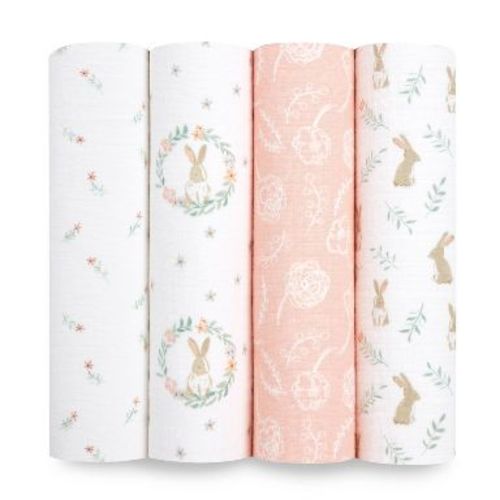 aden + anais essentials Muslin Swaddle Blankets - Blushing Bunnies - 4pk