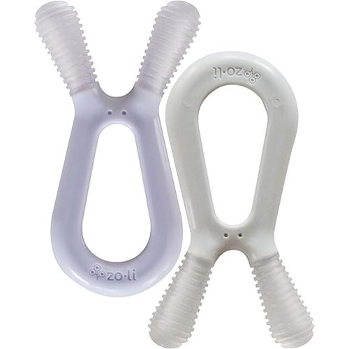 Most Recommended Molar Teether for Babies | ZoLi Bunny Baby Teething Toy, Gum Massaging Molar Gums Relief, Easy to Hold and chew, BPA, Phthalate, and Toxin Free teether, Lilac + ash Grey (Pack of 2)