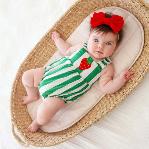 Strawberry Stripe Ruffled Bubble Romper