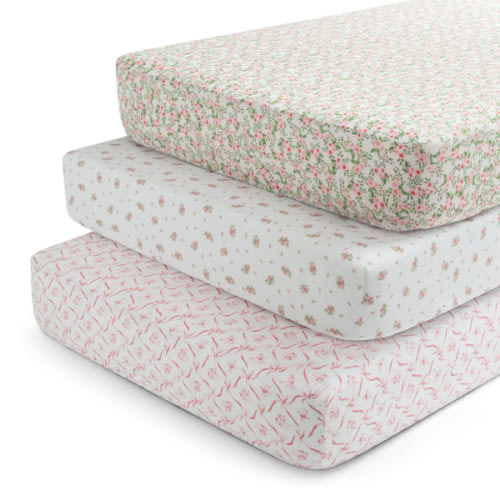 Delta Children Fitted Crib Sheets for Girls and Boys - Crib Sheet for Standard Crib and Toddler Mattresses - 28x52 Inch (Pack of 3), Pink Floral