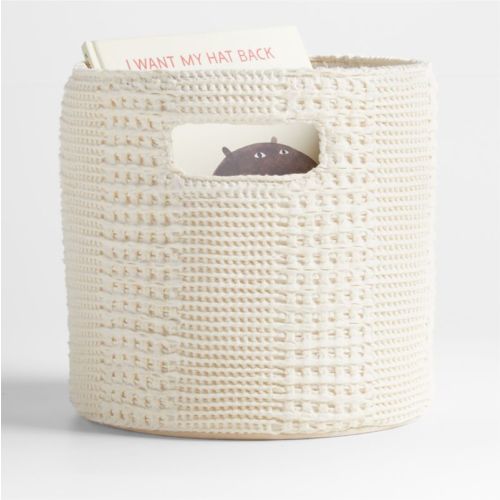 Nella Cream Cotton Waffle Weave Large Floor Bin with Handles