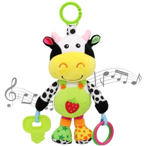 VATENIC Baby Car Seat Toys with 32 Kinds of Music and Teether, Hanging Stroller Toys, Suitable for 0-12 Months of Baby (Cows)