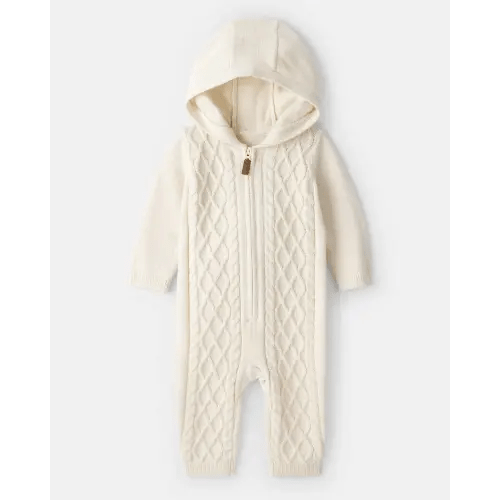 Baby Boy Long-Sleeve Cableknit Jumpsuit - Cream | Carter's