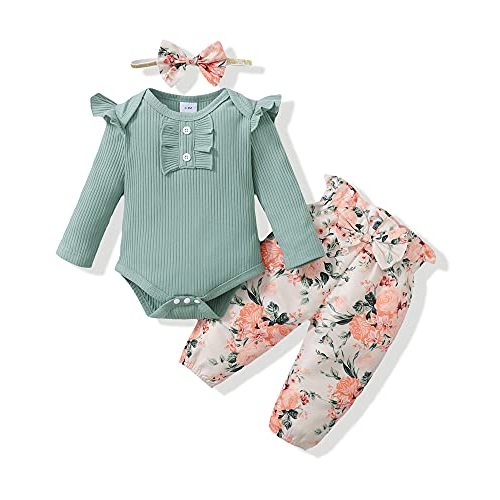 Mioglrie Newborn Infant Baby Girl Clothes Romper Pants Set Cotton Floral Outfits Baby Clothes for Girls