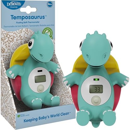 Dr. Brown's CleanUp Temposaurus Floating Bath Thermometer for Accurately Measuring Baby’s Bath Water Temperature, BPA Free