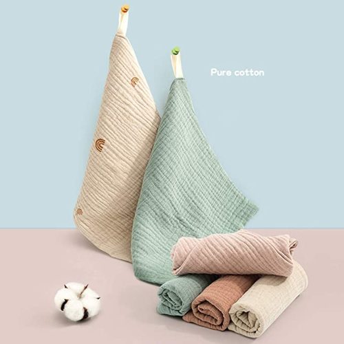Baby Washcloths Muslin Cotton Face Towels, Soft and Absorbent Bath Towel, Saliva Towel, Burp Cloth, Handkerchief for Newborns Infants, 5 Pack