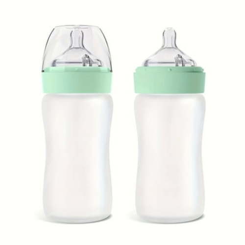 2 Pack Wide Neck 270mL/9oz Baby Silicone Coated Glass Feeding Bottle Infant 6M+