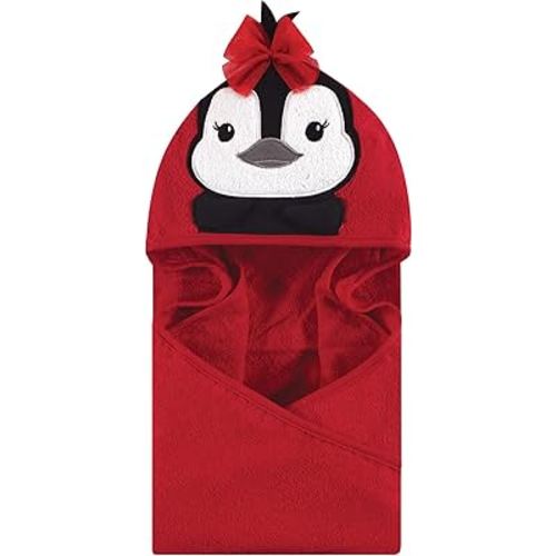 Cotton Hooded Towel, Red Penguin, One Size