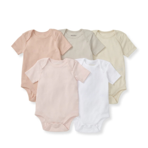 Solid Organic Cotton Short Sleeve Baby Bodysuits 5 Pack Pink Sand