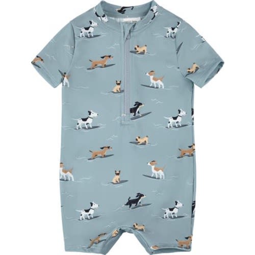 Short Sleeve Zip Front UPF50+ One-Piece Rashguard Swimsuit, 12-18M