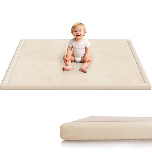 Baby Play Mat for Floor, 1.3'' Thick Memory Foam Tummy Time Mat - Super Soft Coral Velvet Nursery Rug with Non-Slip Backing, Crawling Rug for Toddlers/Infants, Yoga & Tatami Use, 50''x 50''