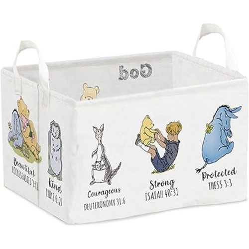 Winnie Nursery Storage Basket, Large Square Canvas Laundry Hamper With A Waterproof PE Coating For Kids Boys And Girls, Bathroom, Bedroom, Clothes,Toy Bin